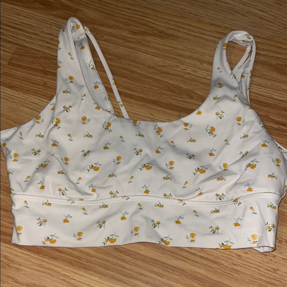 PacSun White Sports Bra with Yellow Floral Design